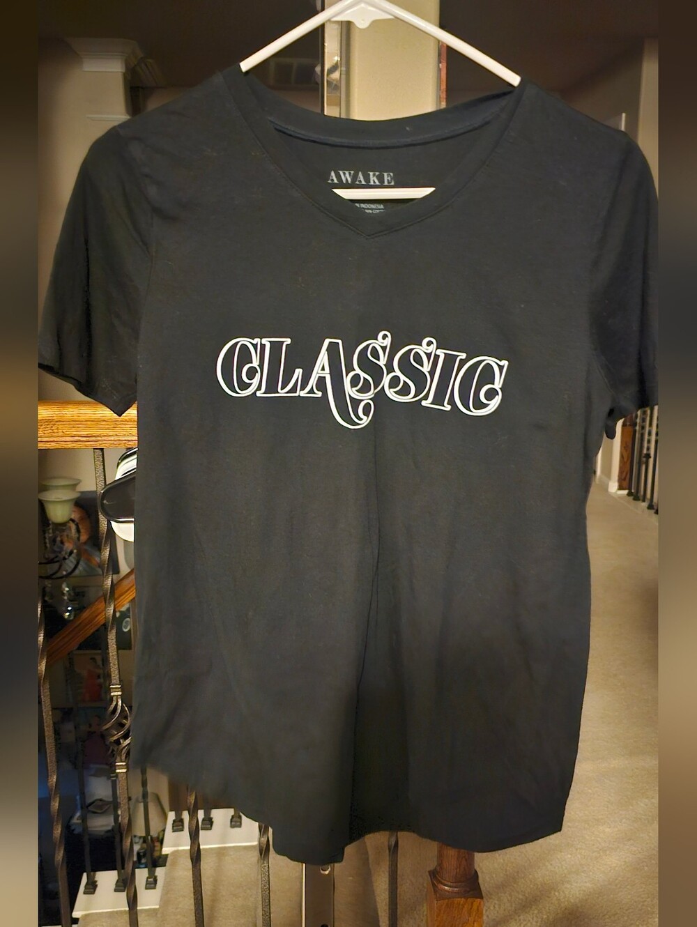 Awake Black V-Neck Tee with White "CLASSIC" Logo